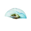 Viz Glass Aqua Crest - Handblown Art Glass Folded Vase (Item #7598)