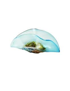 Viz Glass Aqua Crest - Handblown Art Glass Folded Vase (Item #7598)