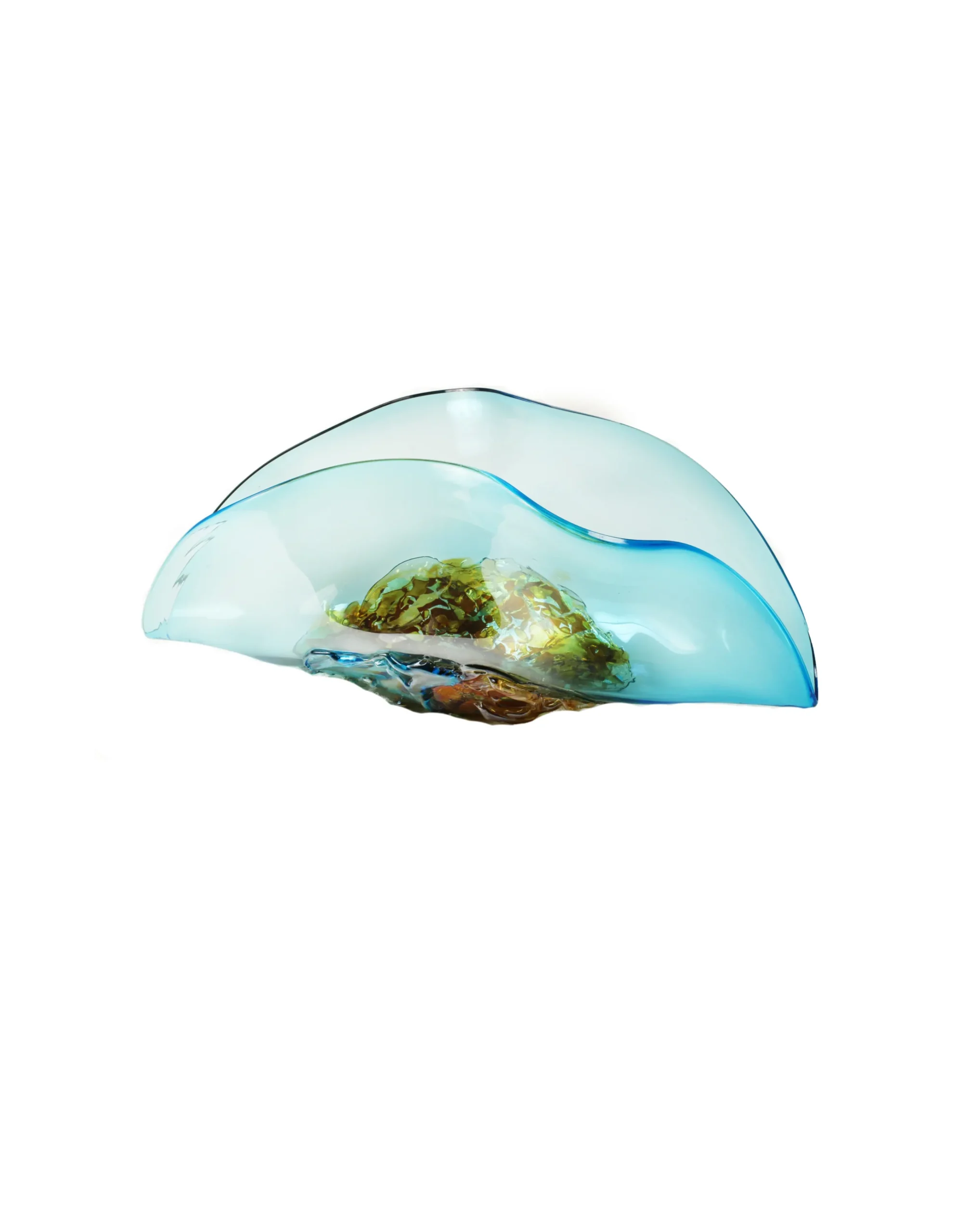 Viz Glass Aqua Crest - Handblown Art Glass Folded Vase (Item #7598)