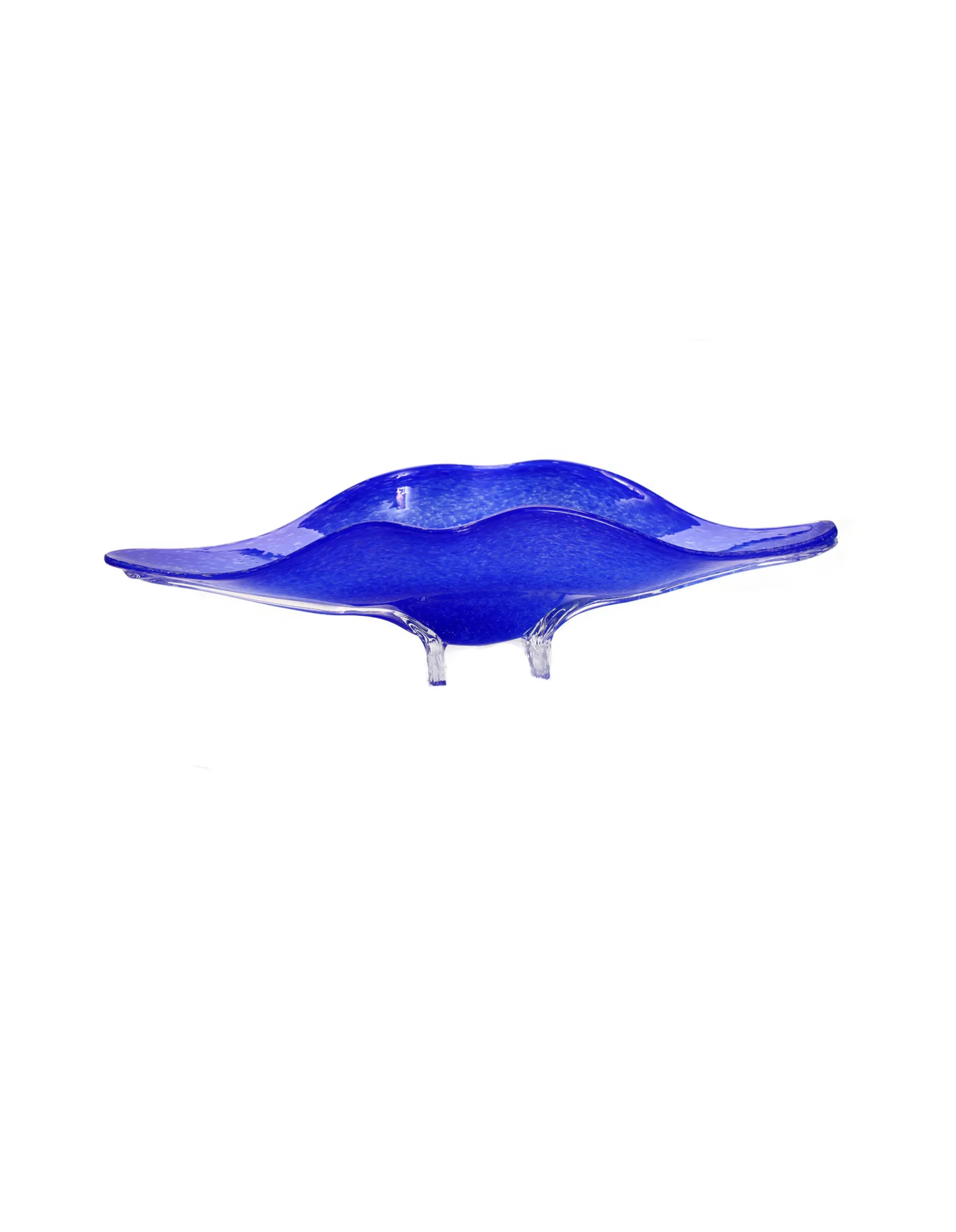 Viz Glass Azure Crest - Handblown Art Glass Four-Footed Platter (Item #7577)