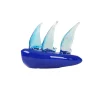Viz Glass Azure Voyage - Handblown Art Glass Sailboat Sculpture (Item #8024)