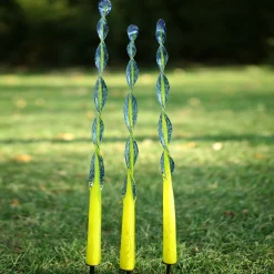 Viz Glass G010BYLF-3 Blown Glass Garden Art Bloom Twist Leaf