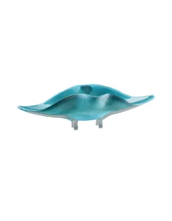 Viz Glass Morning Azure - Handblown Art Glass Four-Footed Platter (Item #6755)