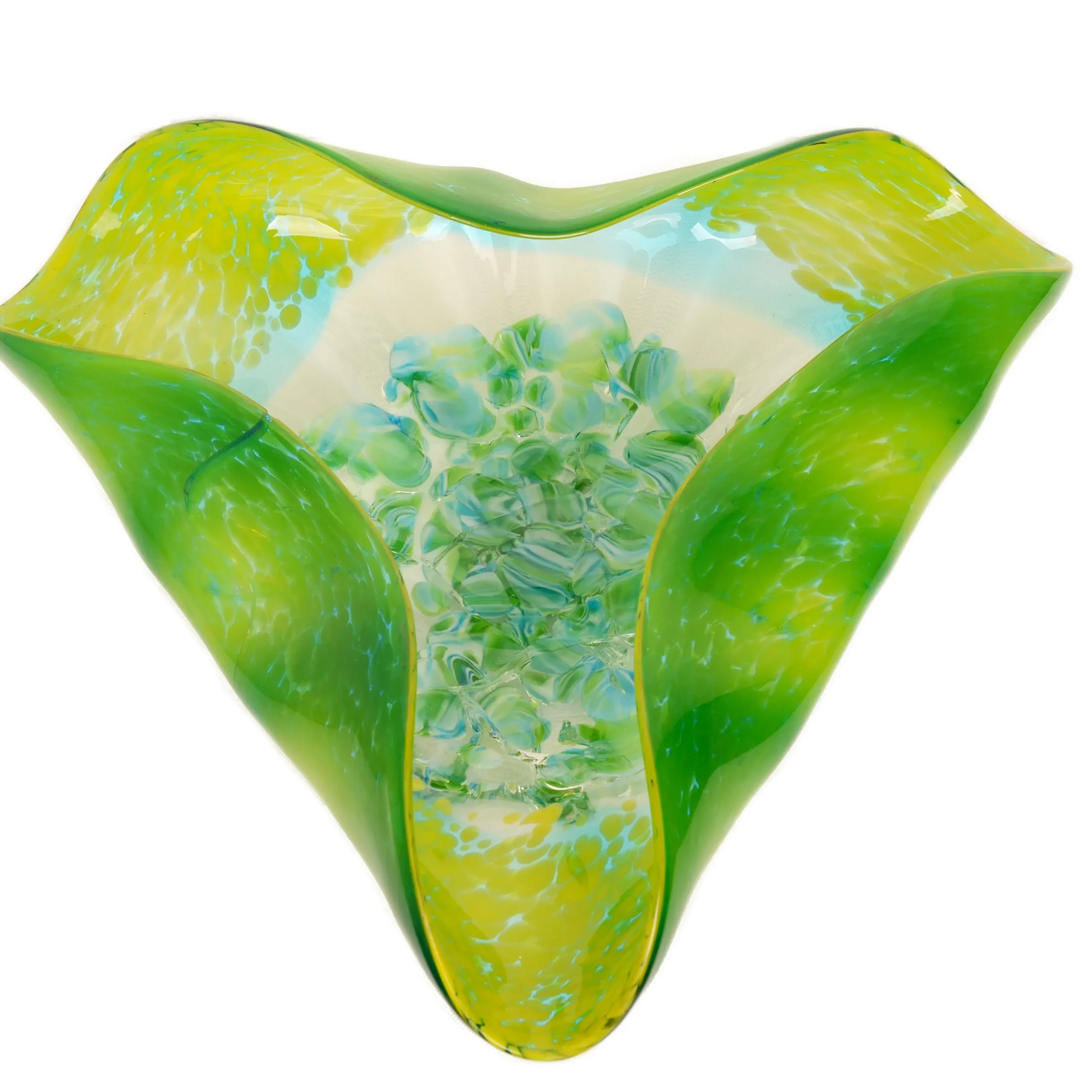 Viz Glass Nova Verdant Glow - Handblown Art Glass Three-Folded Platter (Item 6706TB)